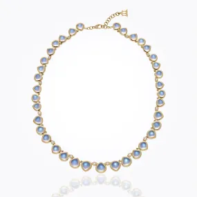 18K Classic Graduated Heart Necklace with royal blue moonstone and diamond