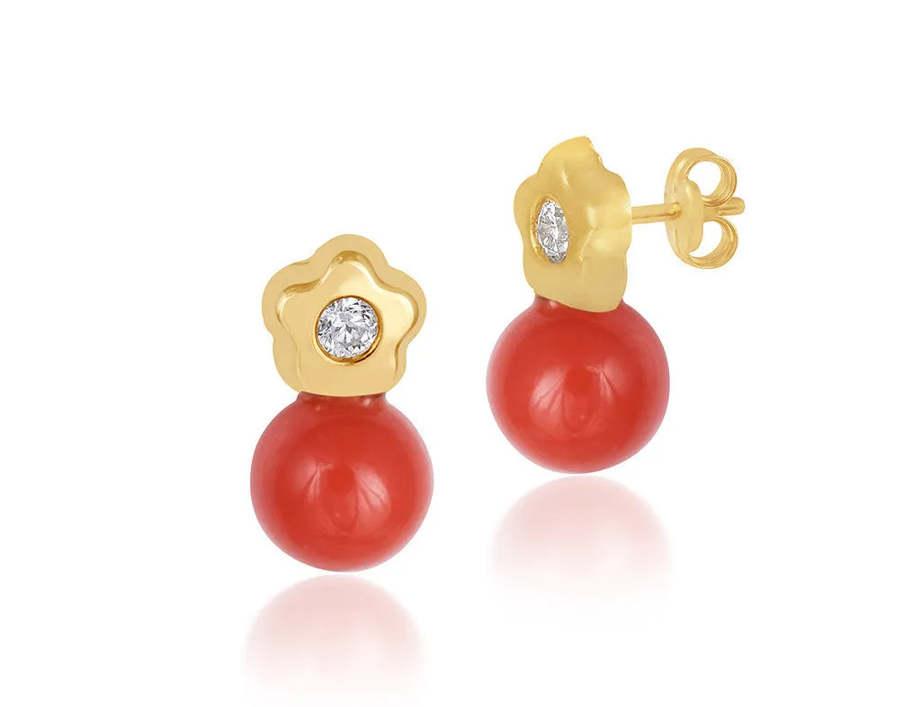 18K Gold Mummy's Coral Muah Earrings <br> Bows & Ties Collection