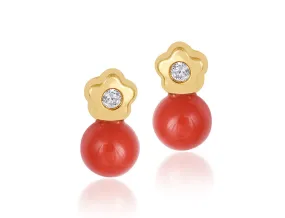 18K Gold Mummy's Coral Muah Earrings <br> Bows & Ties Collection