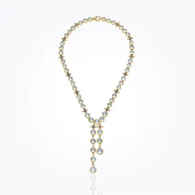 18K Lariat Necklace with Royal Blue Moonstone, tanzanite and diamond