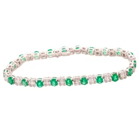 18k White Gold Diamond and Emerald Bracelet