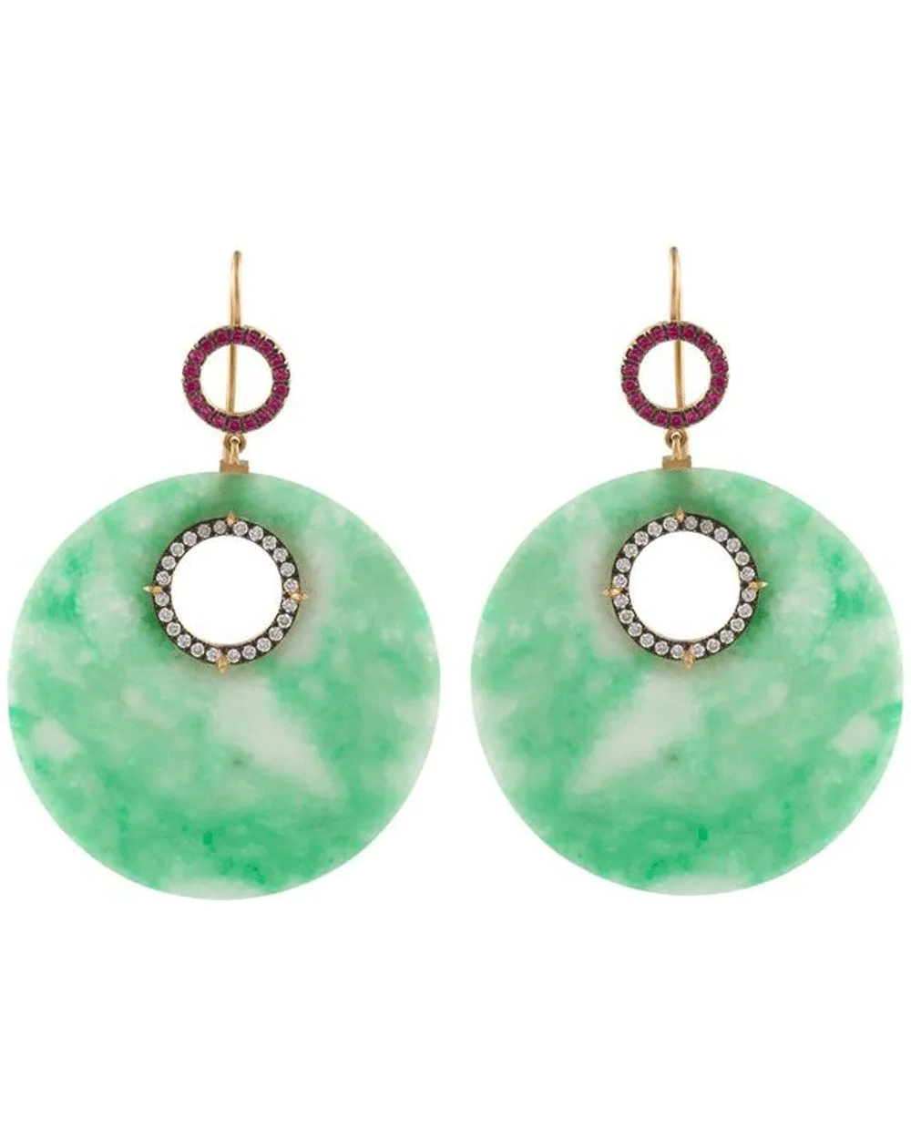 18k Yellow Gold Sapphire Jade Earrings