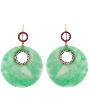 18k Yellow Gold Sapphire Jade Earrings