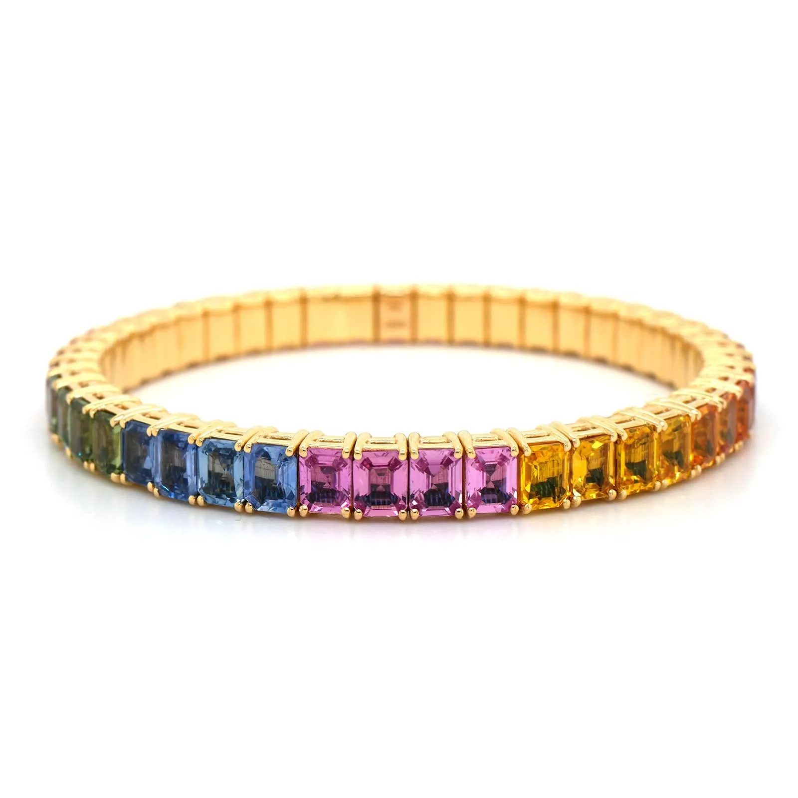 18K Yellow Gold Sapphire Rainbow Stretch Bracelet