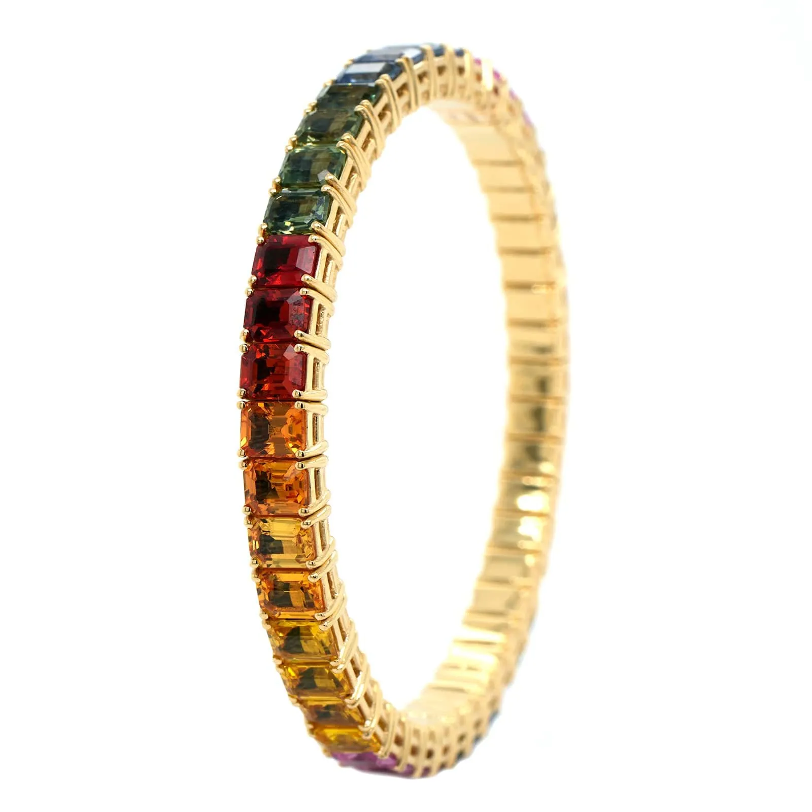 18K Yellow Gold Sapphire Rainbow Stretch Bracelet