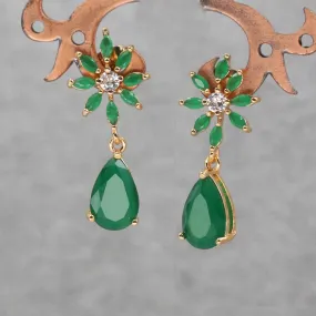 18k YGB Starburst Tear Drop Created Jade Dangle Earrings