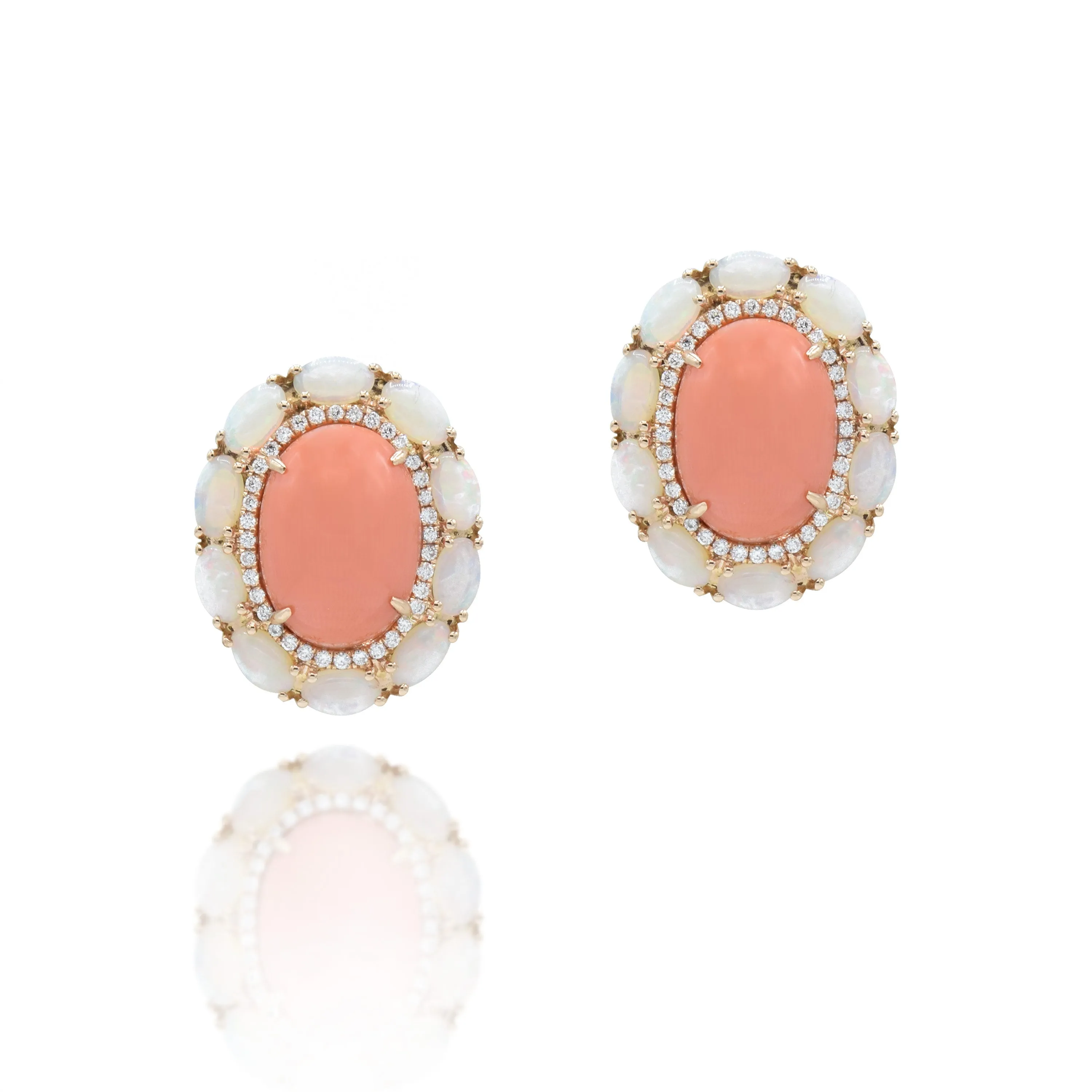 18KT Rose Gold Coral Opal And Diamond Earrings