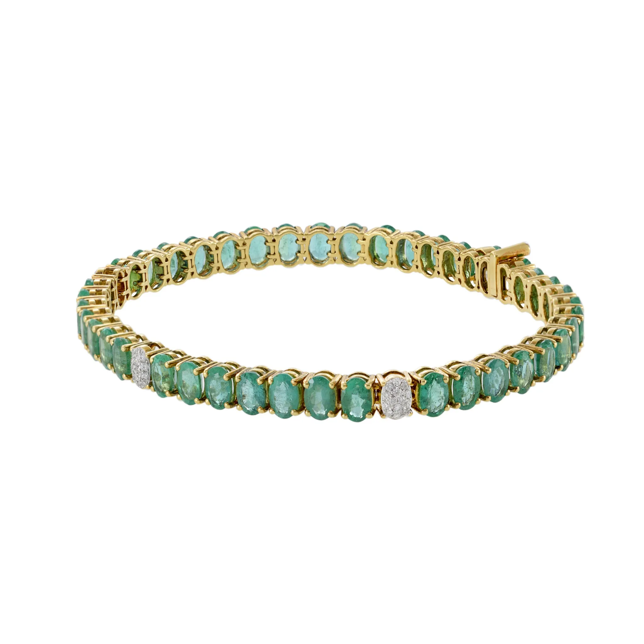 18KT Yellow Gold Diamond And Emerald Bracelet