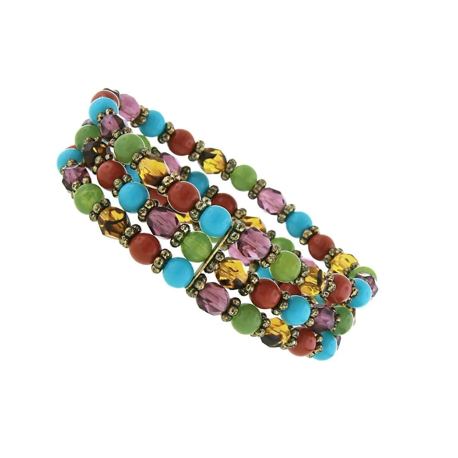 1928 Jewelry Brass Multi-Color Beaded Stretch Bracelet