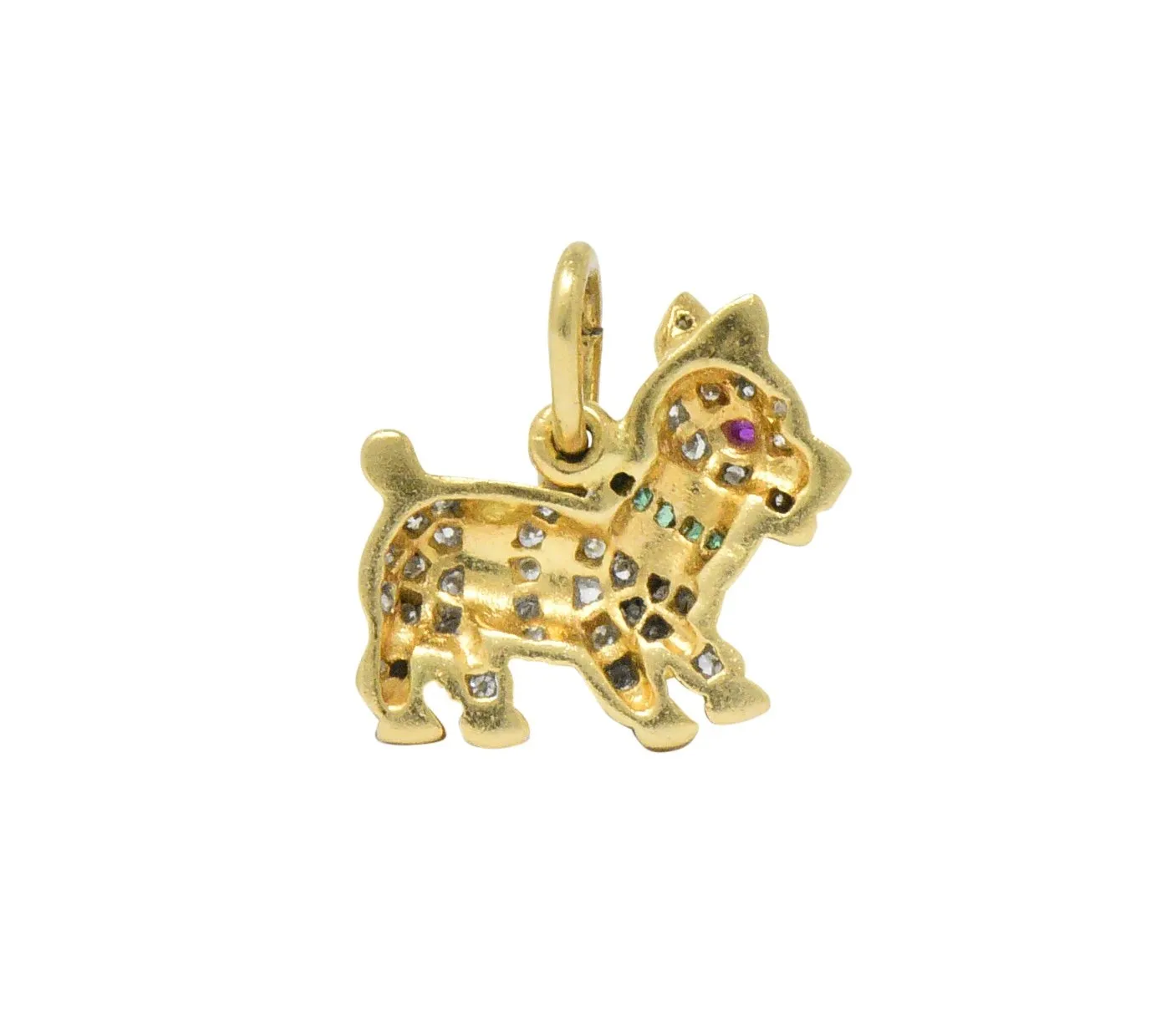 1980's Vintage 0.55 CTW Diamond Emerald 18 Karat Two-Tone Gold Scottie Terrier Charm