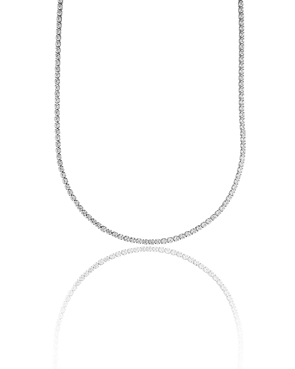 1mm Tennis Necklace Choker With Round Clear Cubic Zirconia Stones (H46)