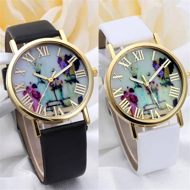 2016 New Brand Fashion Vases Dial Men Dress Quartz Leather Rivets Bracelet Watches Women Crystal Casual Relogio Feminino Watch