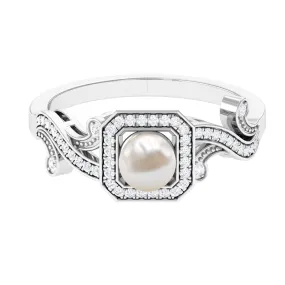 2.25 CT Freshwater Pearl and Diamond Vintage Engagement Ring