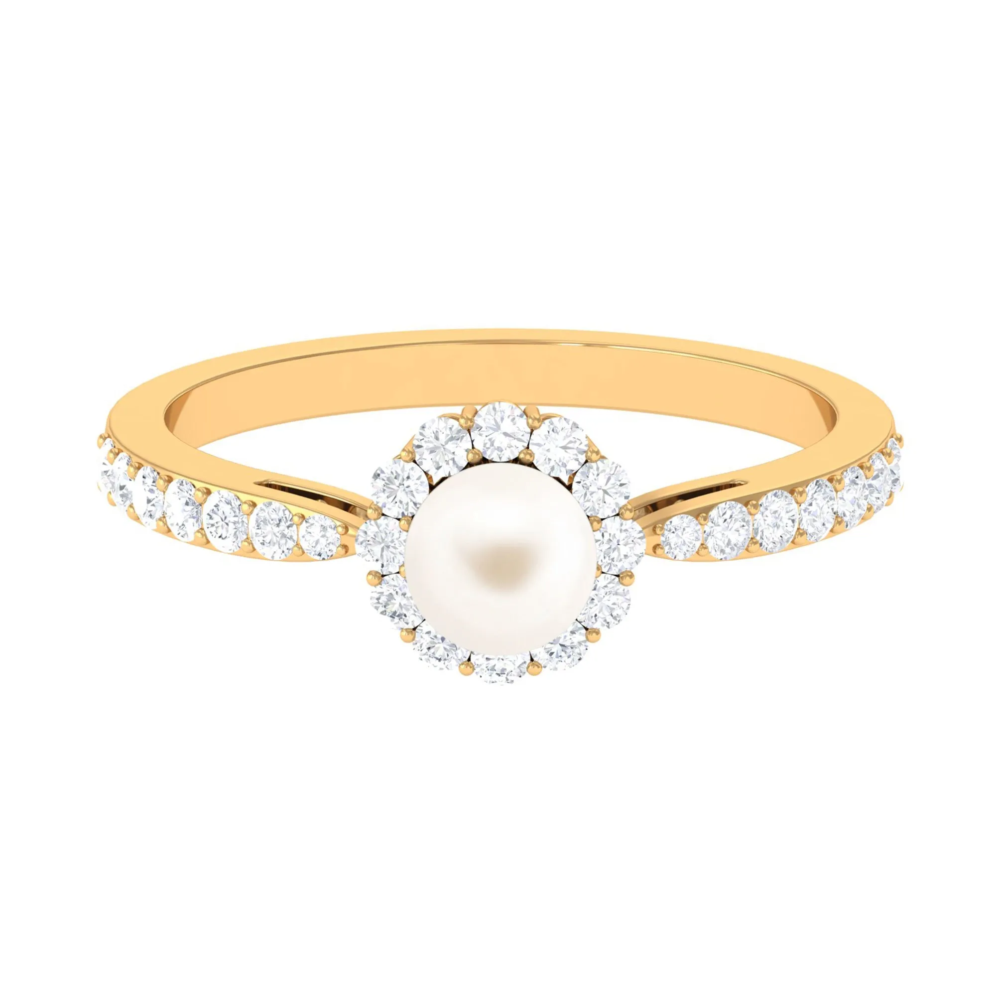 2.75 CT Classic Freshwater Pearl Promise Ring with Diamond Halo