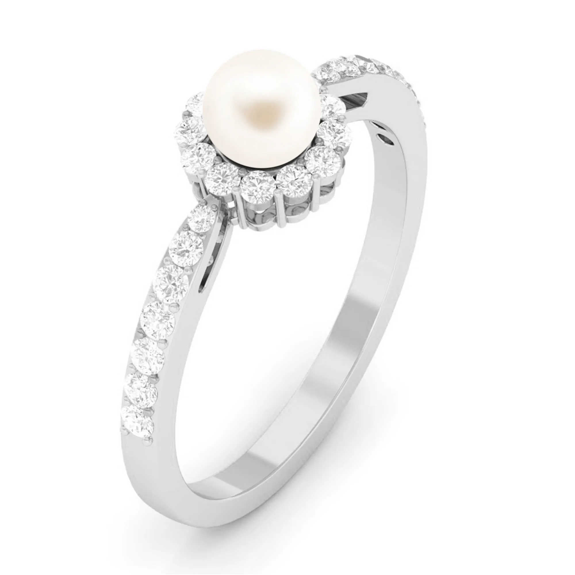 2.75 CT Classic Freshwater Pearl Promise Ring with Diamond Halo