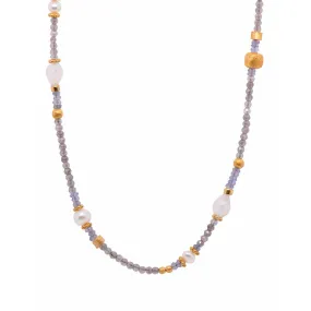 2mm Labradorite, Pearls, Tanzanite, Rainbow Moonstone 24K Gold Vermeil Necklace