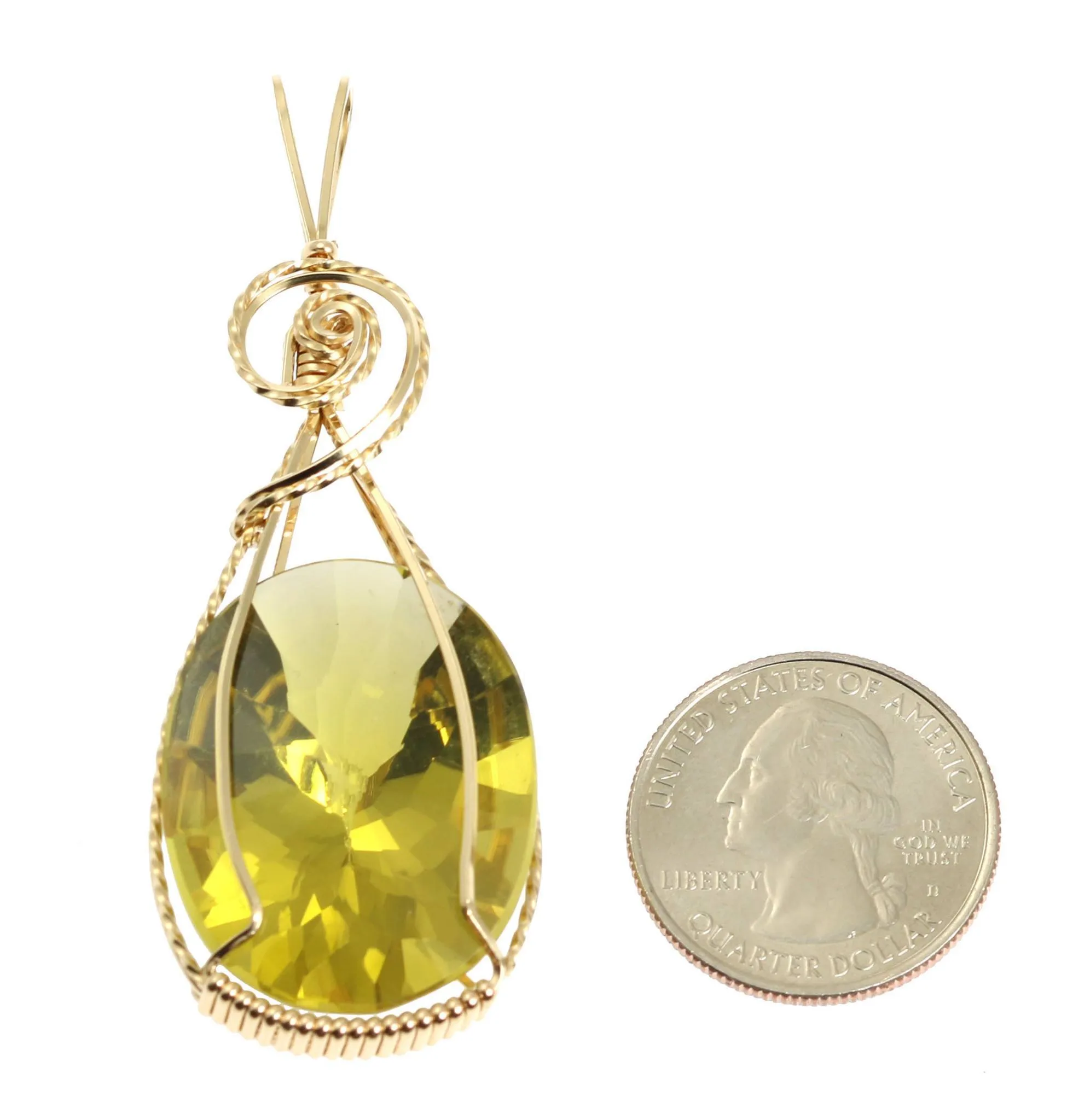 49.5 CT Oval Green Gold Quartz 14K Gold-filled Pendant