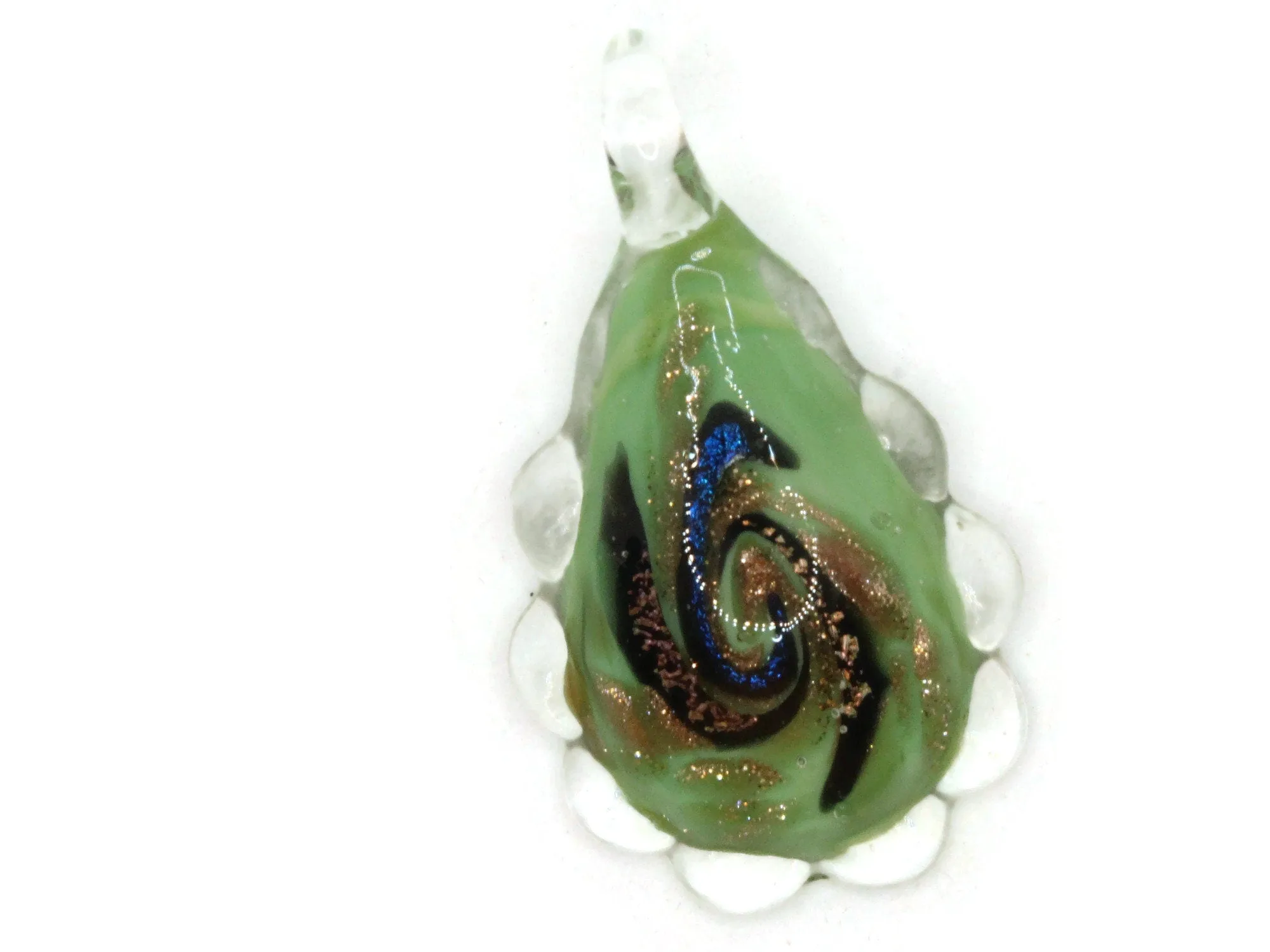 54mm Multi-Color on Green Spiral Foil Glass Teardrop Pendant