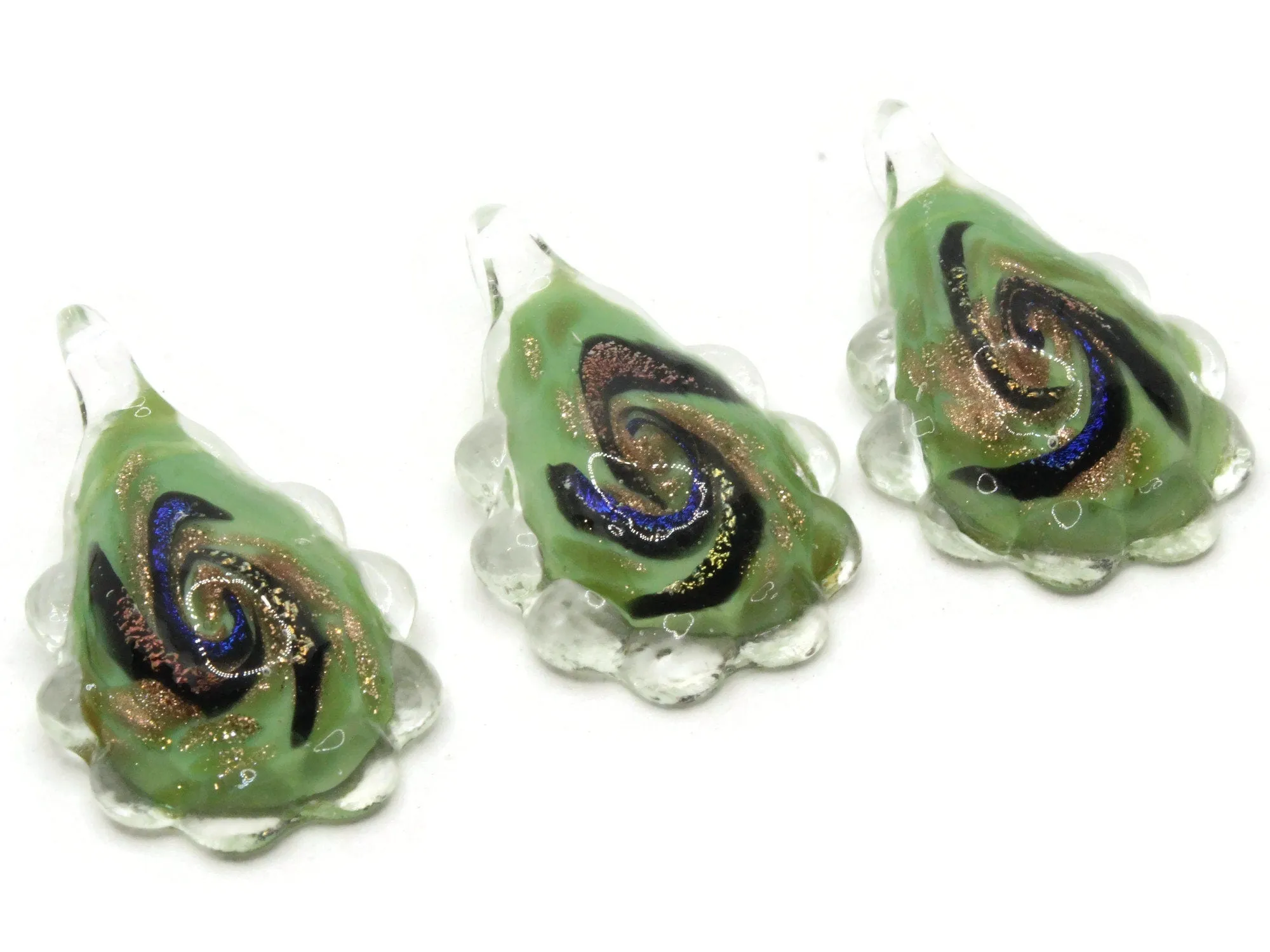 54mm Multi-Color on Green Spiral Foil Glass Teardrop Pendant