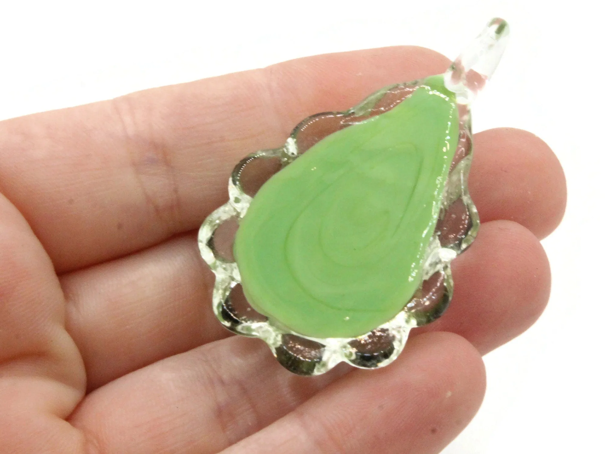 54mm Multi-Color on Green Spiral Foil Glass Teardrop Pendant