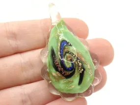 54mm Multi-Color on Green Spiral Foil Glass Teardrop Pendant