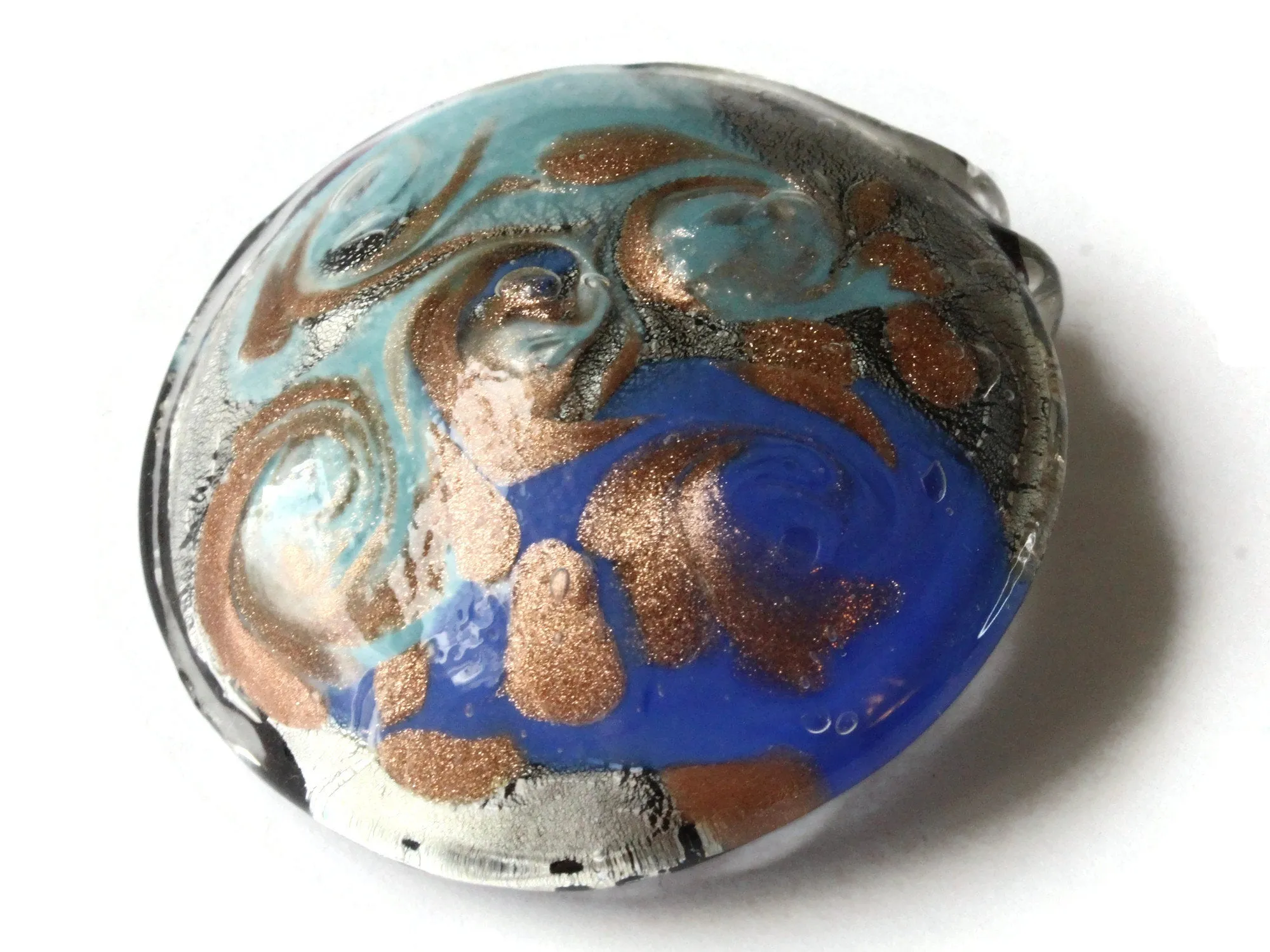 56mm Two Tone Blue Foil Glass Round Pendant