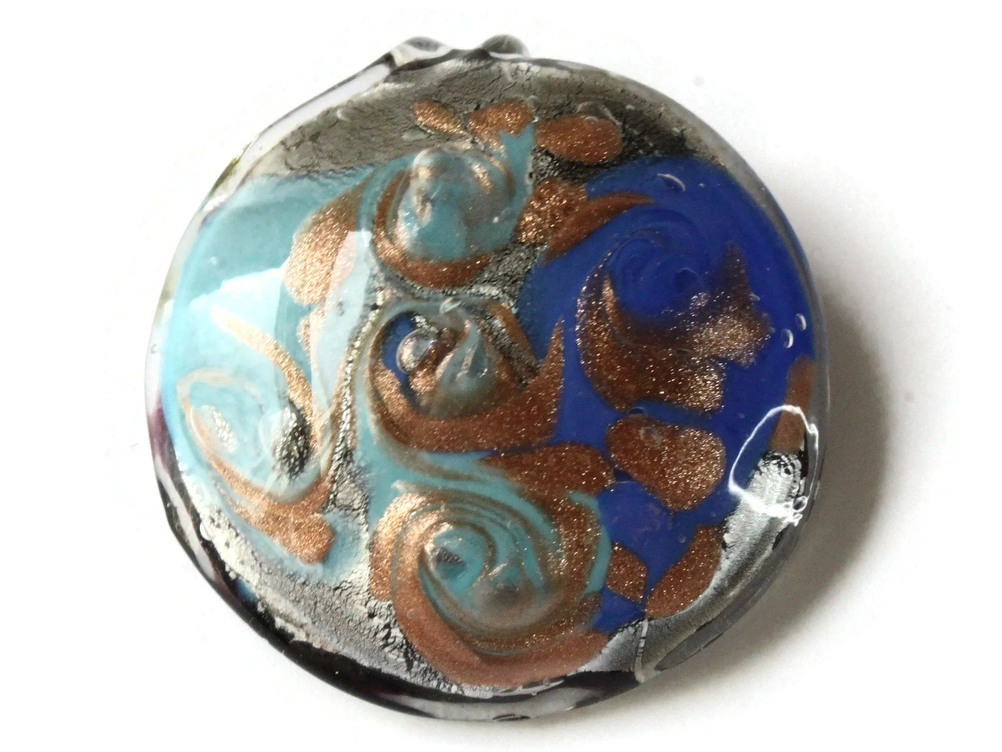 56mm Two Tone Blue Foil Glass Round Pendant