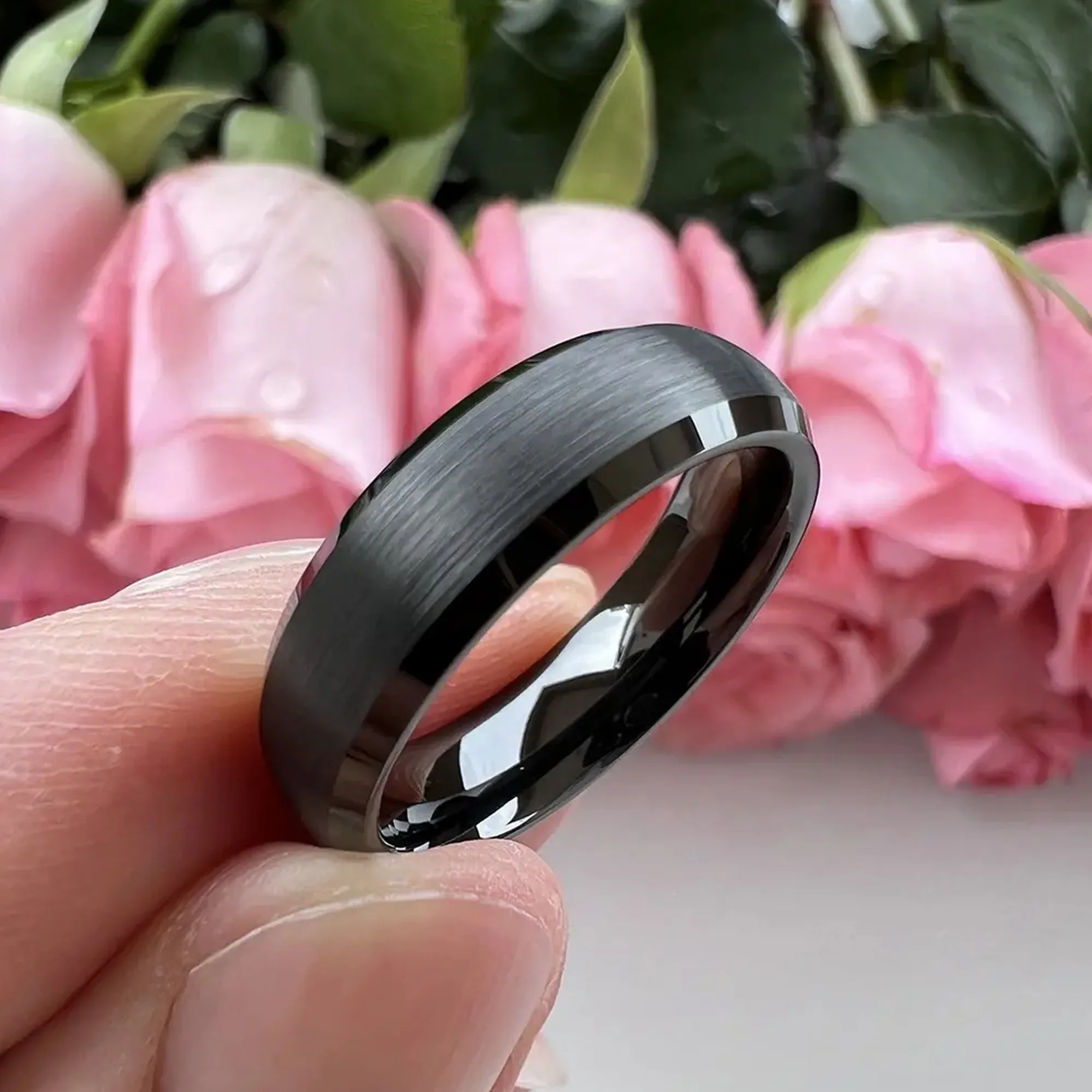 6mm or 8mm Black Tungsten Carbide Ring For Men and Women. Dome Shape, Barrel, Diamond Cut Edge,  Comfort Fit Wedding Band, Pinky, Statement or Thumb RIng (Copy) (Copy)