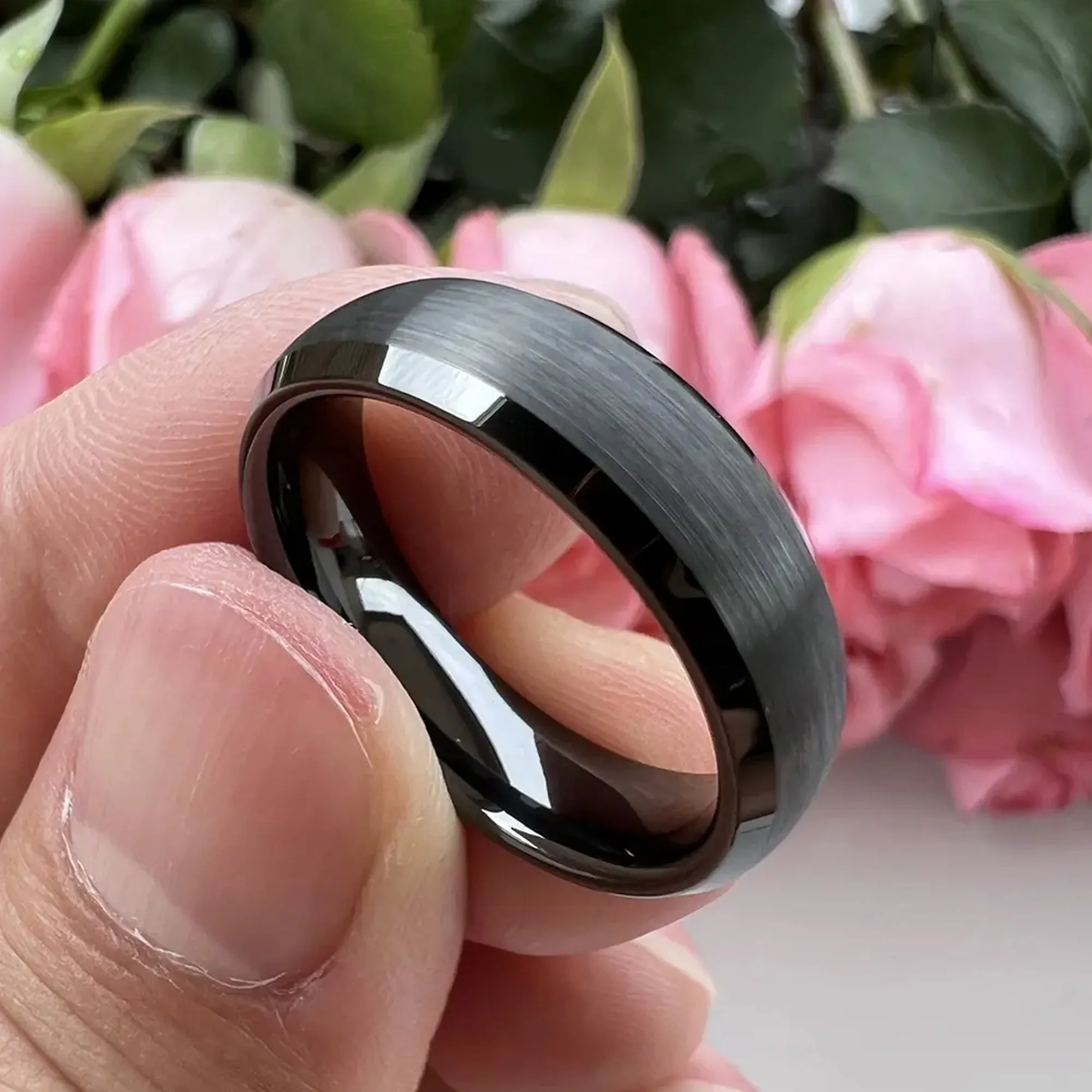 6mm or 8mm Black Tungsten Carbide Ring For Men and Women. Dome Shape, Barrel, Diamond Cut Edge,  Comfort Fit Wedding Band, Pinky, Statement or Thumb RIng (Copy) (Copy)