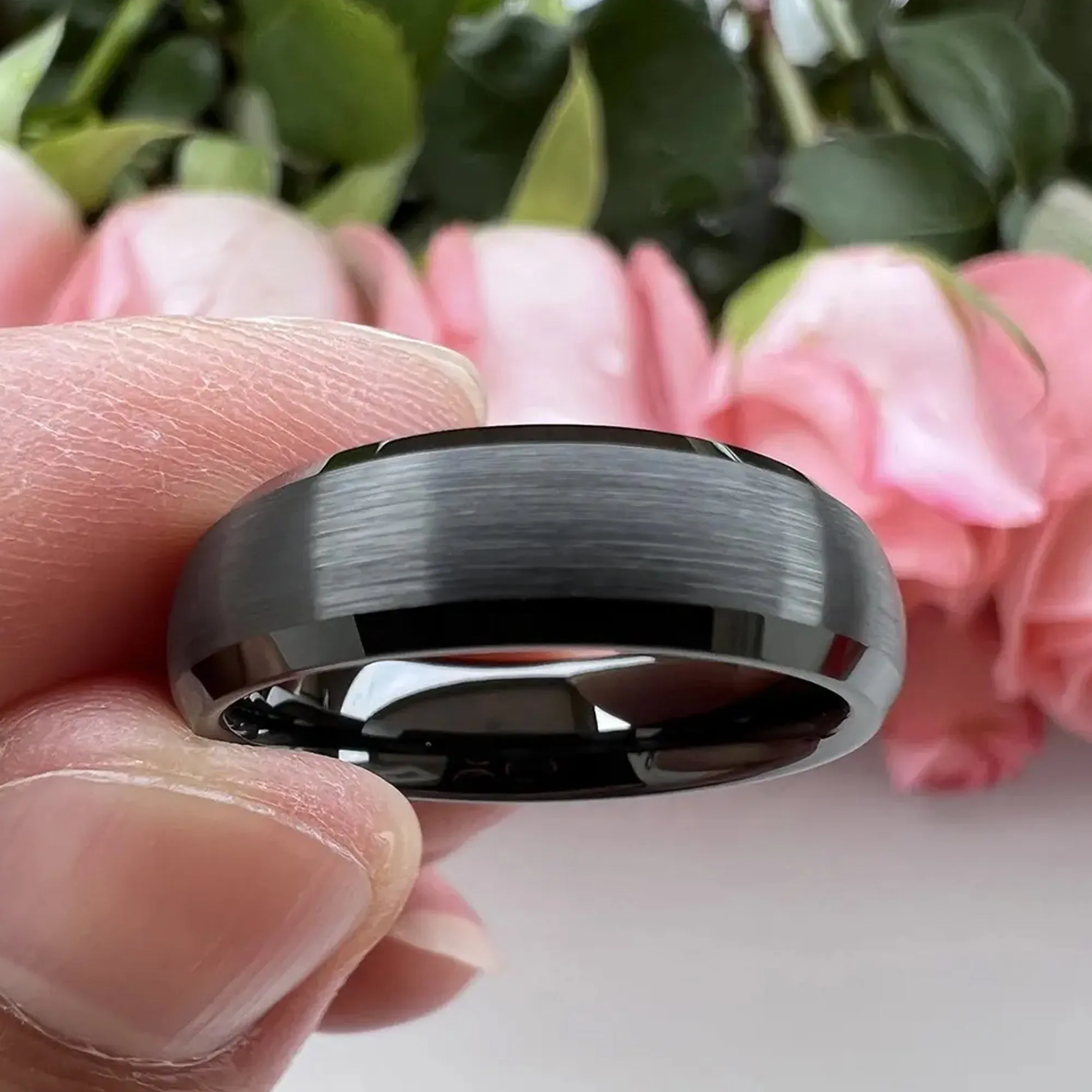 6mm or 8mm Black Tungsten Carbide Ring For Men and Women. Dome Shape, Barrel, Diamond Cut Edge,  Comfort Fit Wedding Band, Pinky, Statement or Thumb RIng (Copy) (Copy)