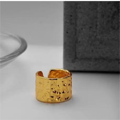 925 Silver Wide Textured Gold Cigar Band Ring