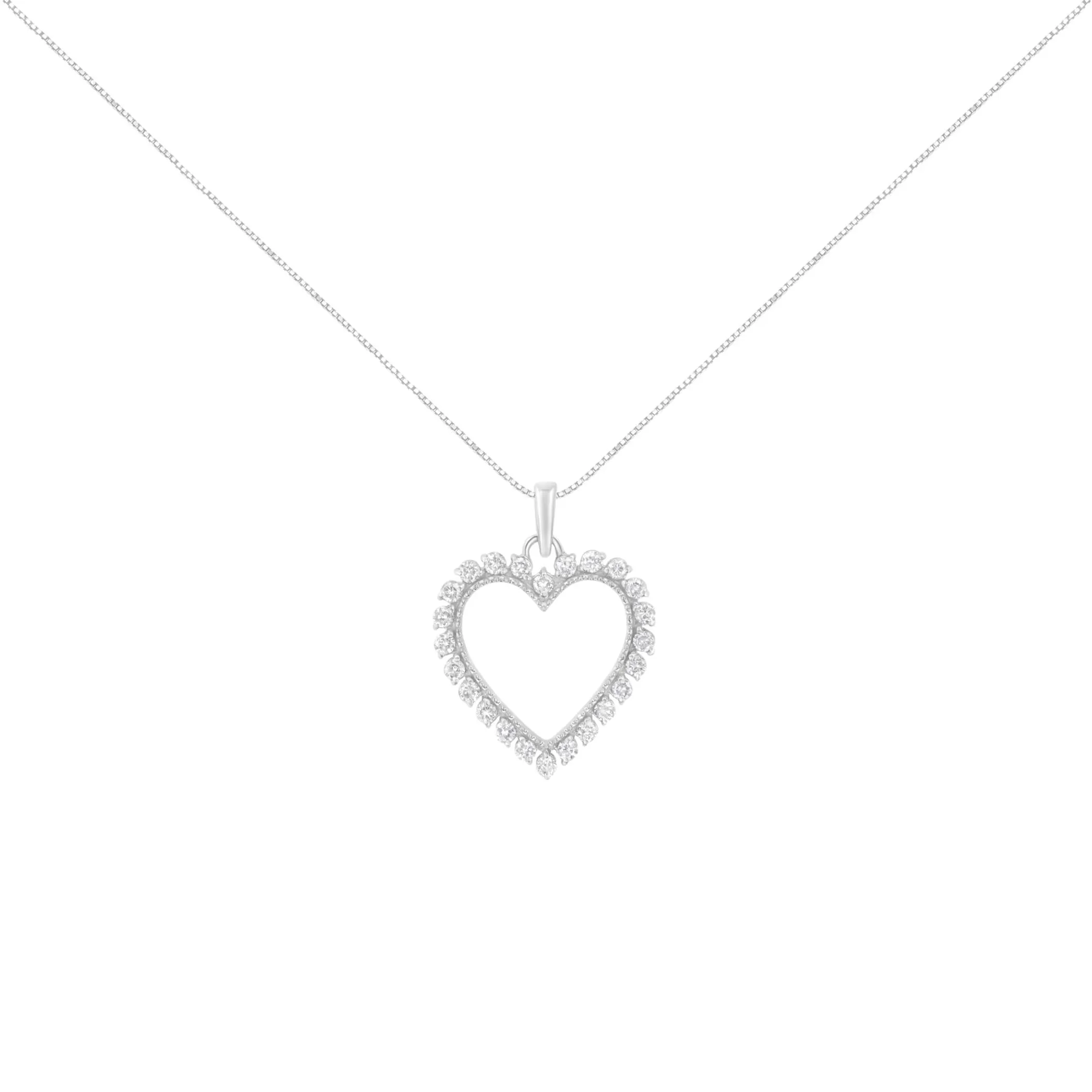 .925 Sterling Silver 1/2 Cttw Prong Set Diamond Encrusted Open Heart 18" Inch Pendant Necklace (I-J Color, I1-I2 Clarity)