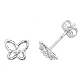 9ct White Gold Butterfly With Single Zirconia Stud Earrings ES445W