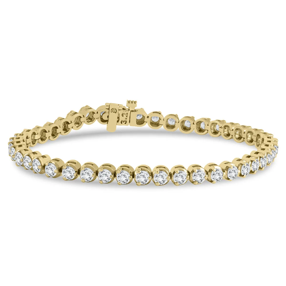 Ags Certified 5 Carat Tw Three Prong Diamond Tennis Bracelet In 14K Yellow Gold (J-K Color, I2-I3 Clarity)