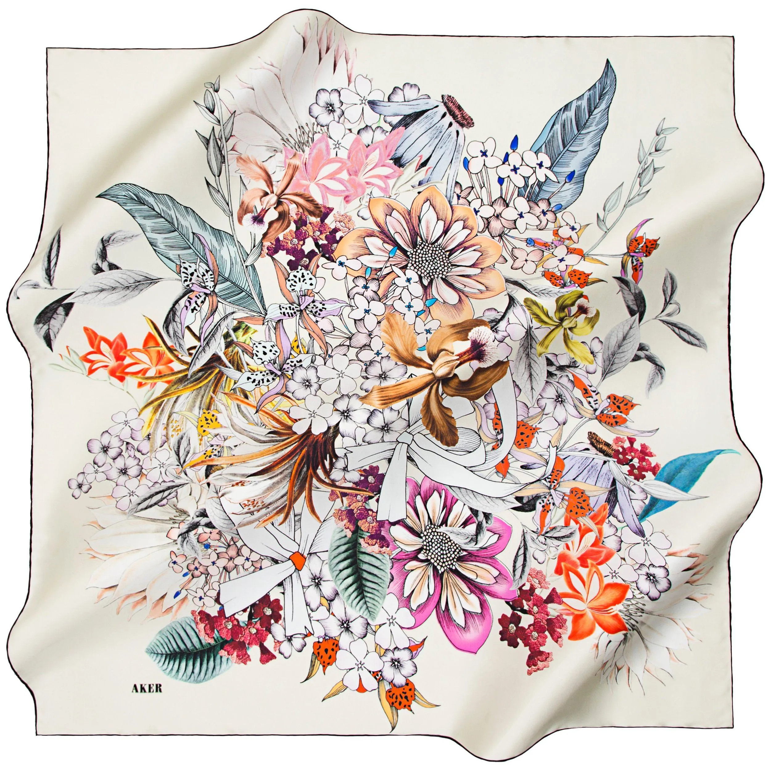 Aker Floral Delight Silk Twill Scarf No. 12