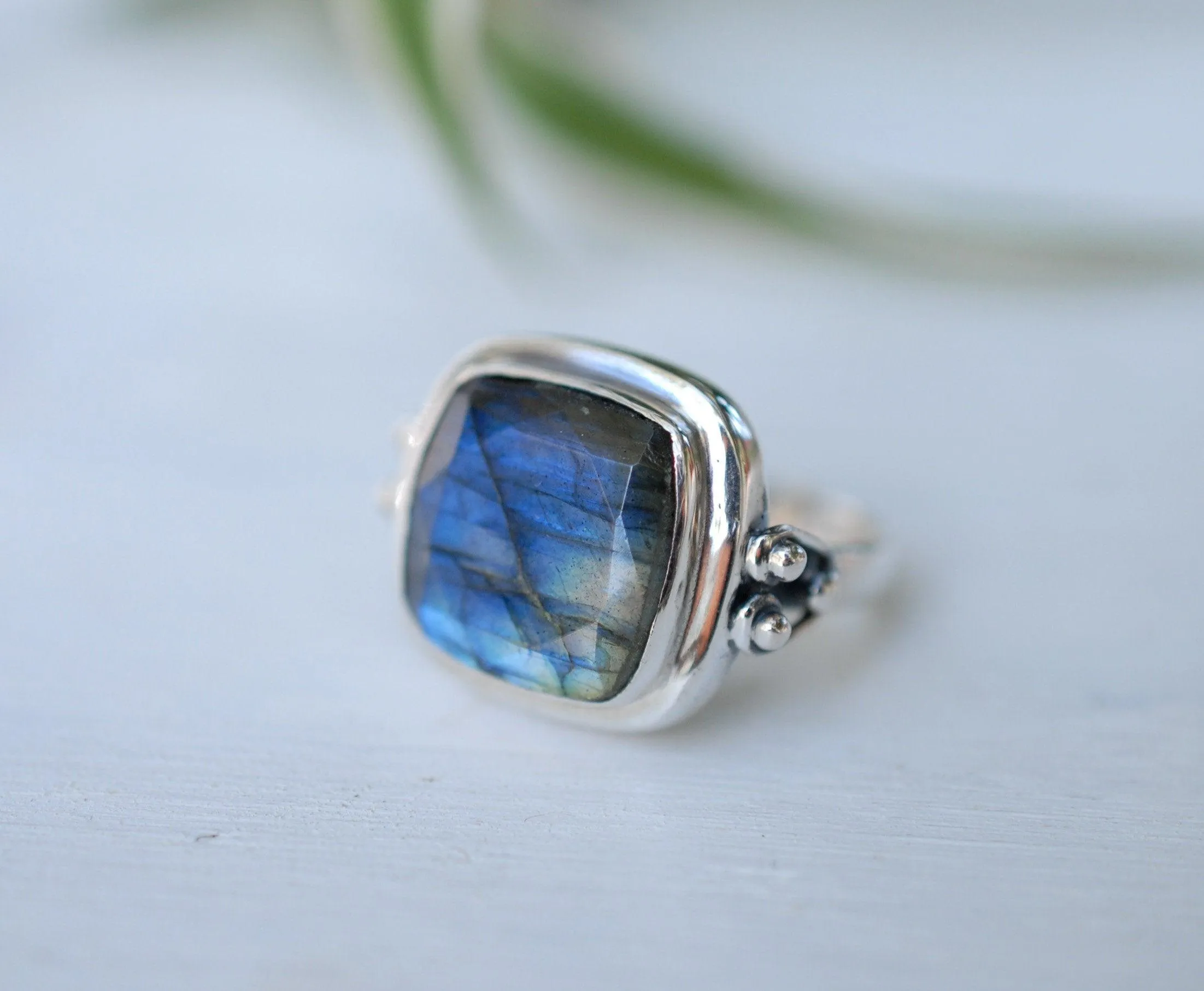 Alice Rainbow Labradorite  Square Ring ~Sterling Silver 925 ~ MR111