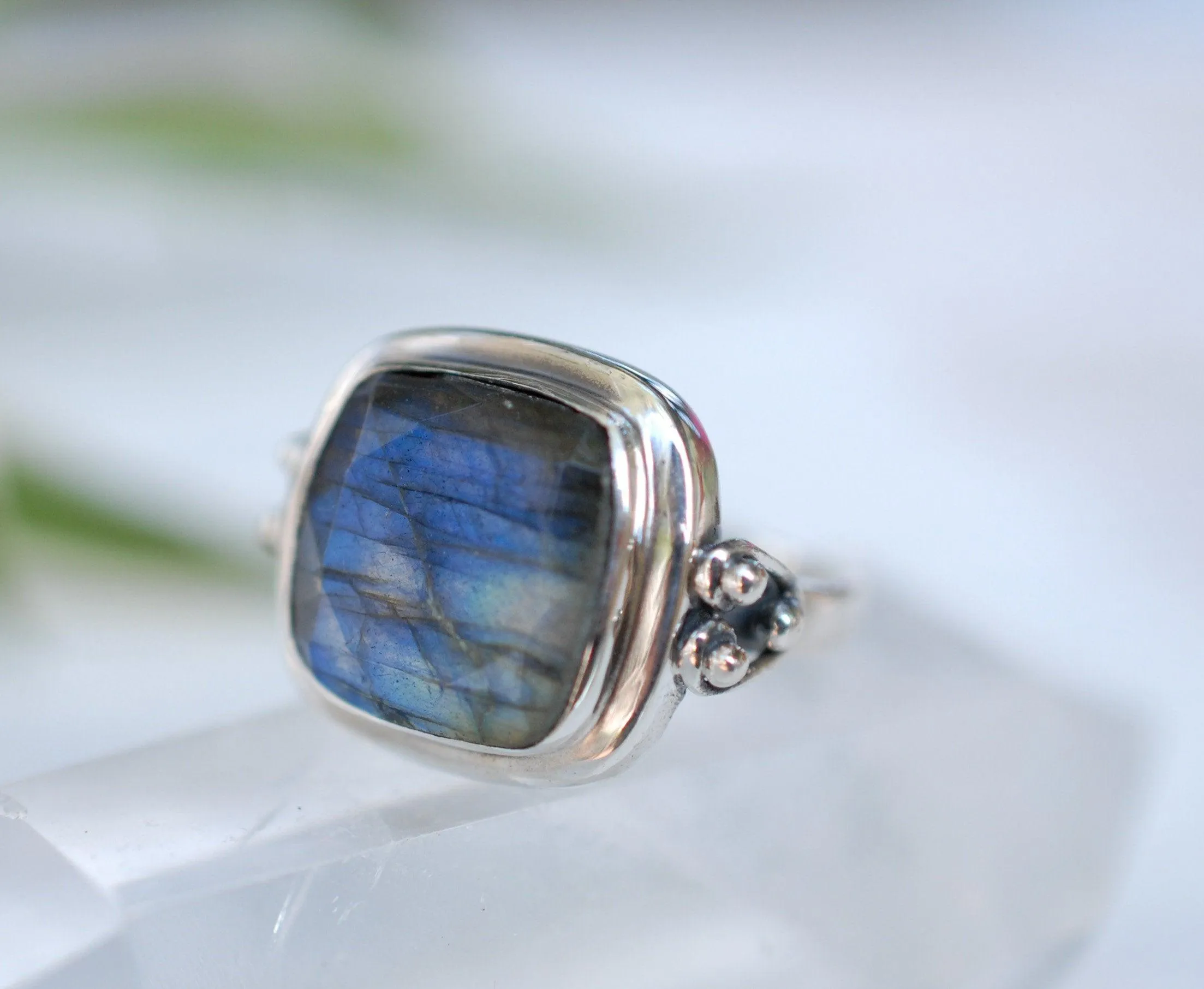 Alice Rainbow Labradorite  Square Ring ~Sterling Silver 925 ~ MR111