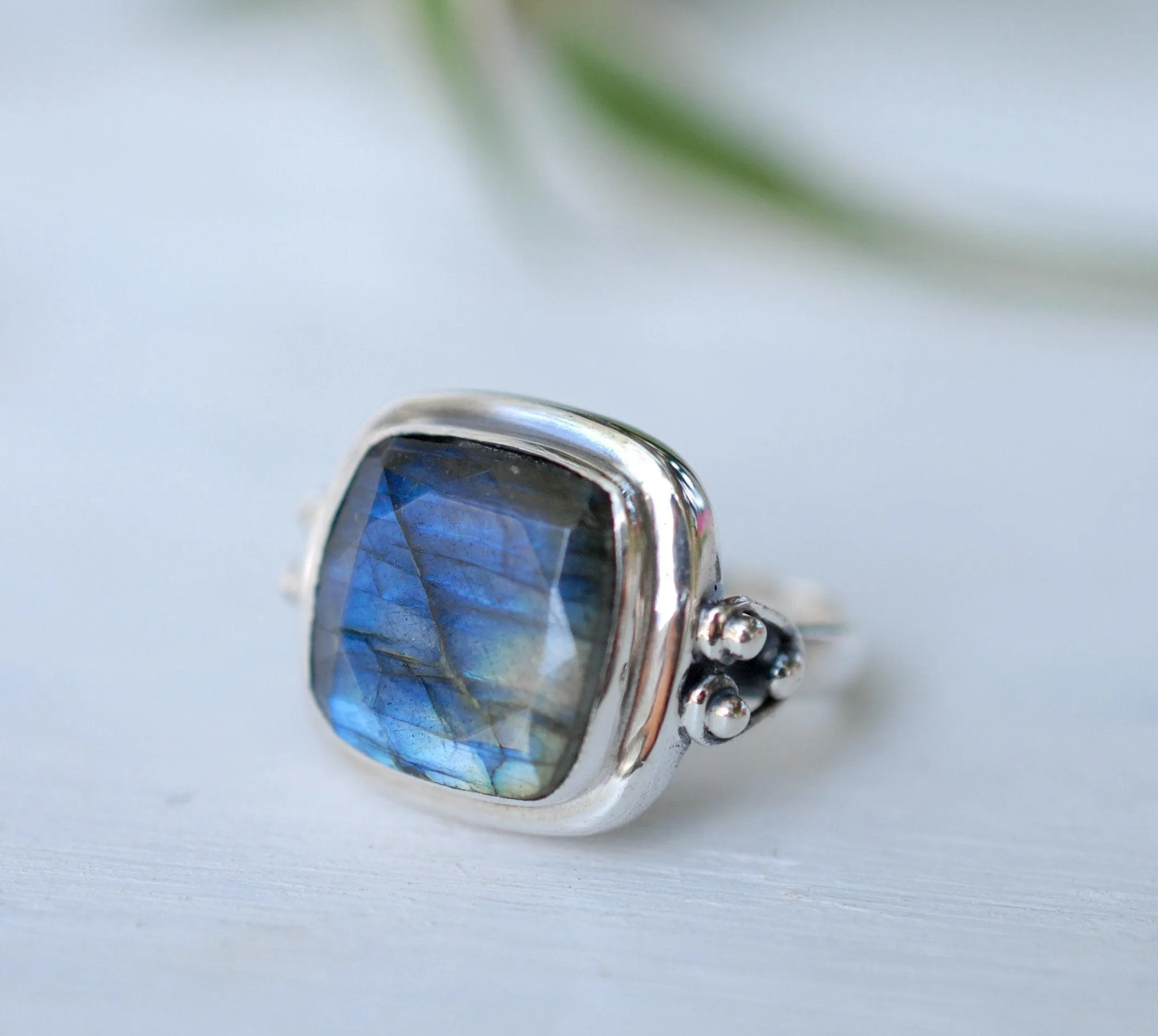 Alice Rainbow Labradorite  Square Ring ~Sterling Silver 925 ~ MR111