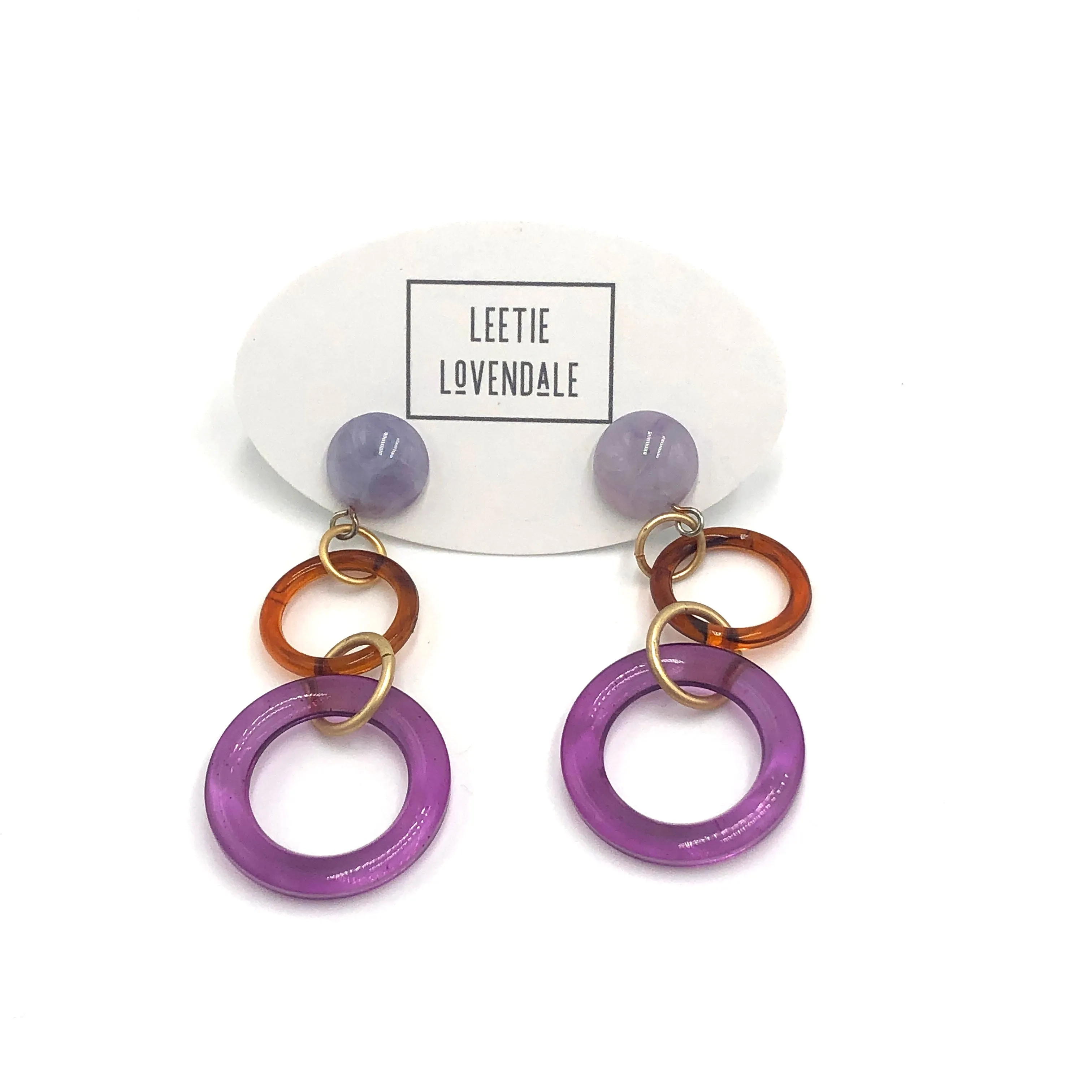 Amethyst & Tortoise Tri-Ring Statement Earrings