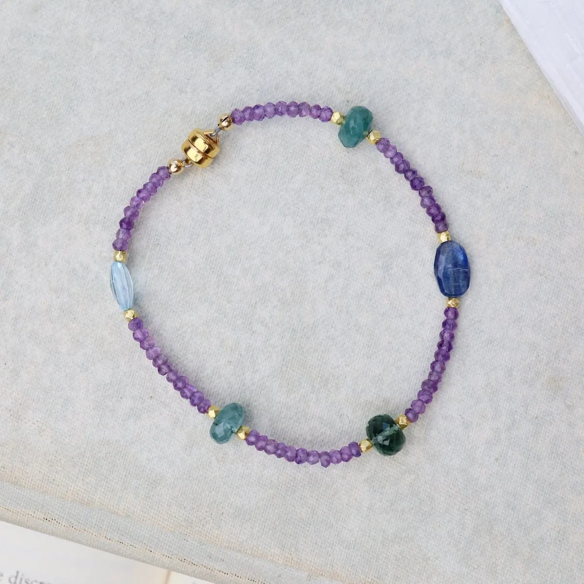 Amethyst, Grandidierite, Quartz, Sky Blue Topaz Bracelet