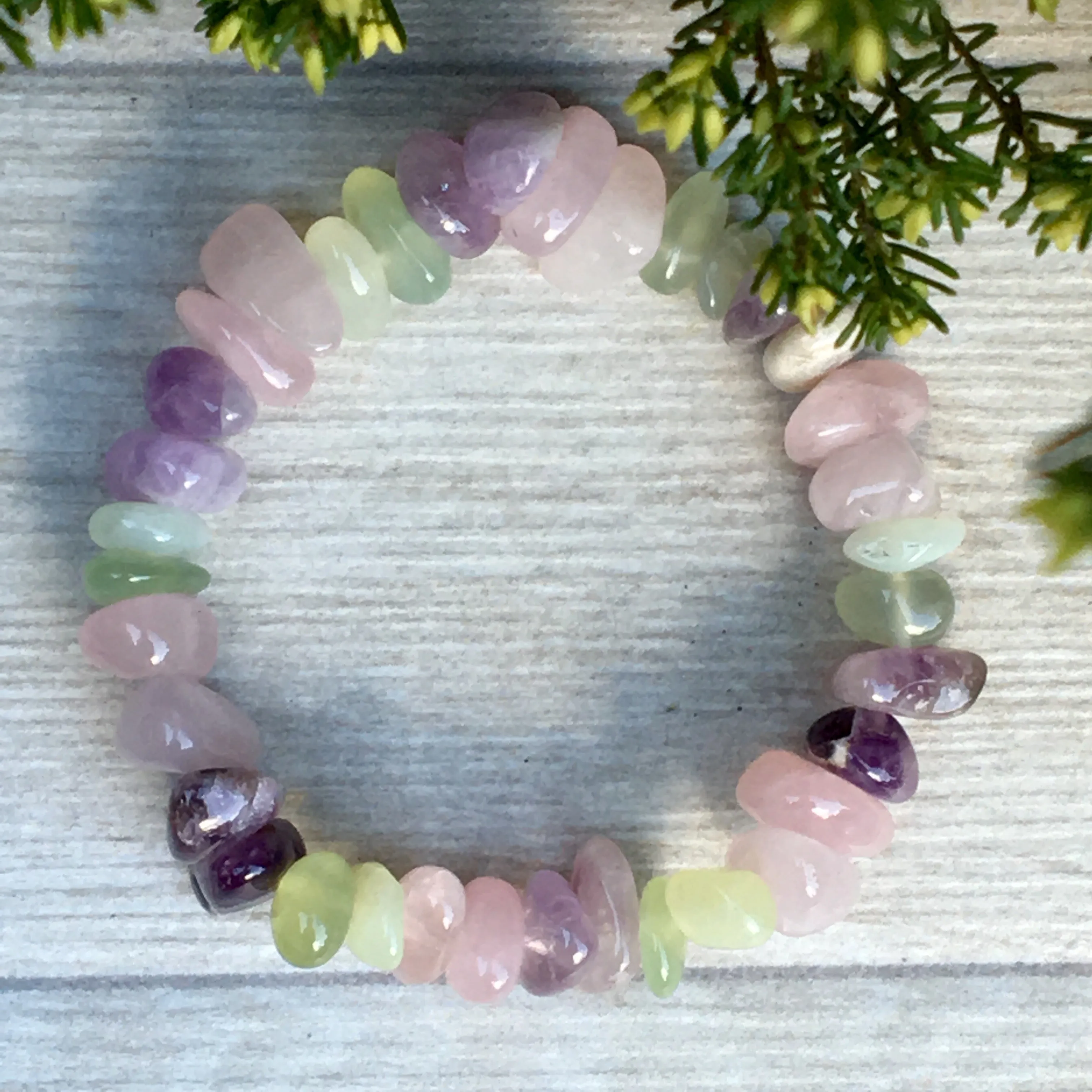 Amethyst, New Jade & Rose Quartz Bracelet