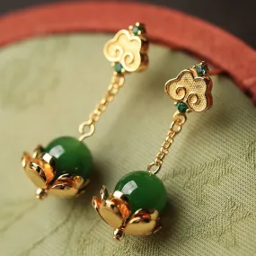 Ancient Style Golden Wishes Hetian Jade Earrings