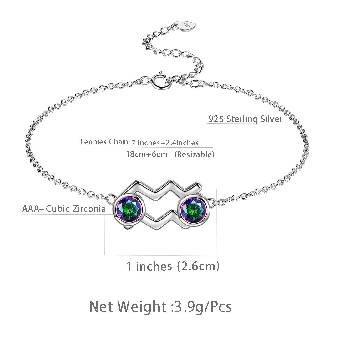 Aquarius Bracelet Women Girls Birthday Jewelry Gift Mystic Topaz Sterling Silver