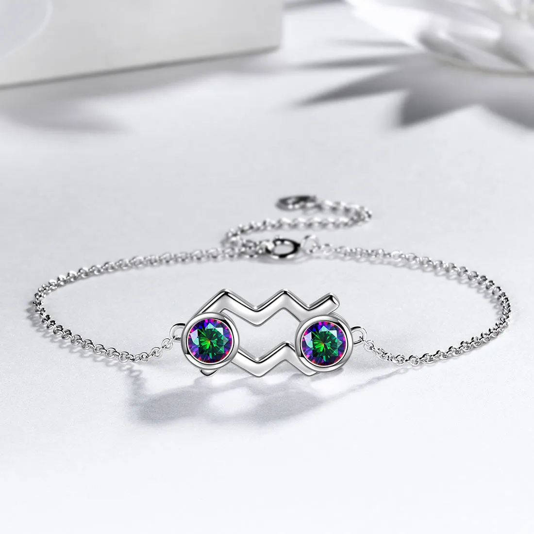 Aquarius Bracelet Women Girls Birthday Jewelry Gift Mystic Topaz Sterling Silver