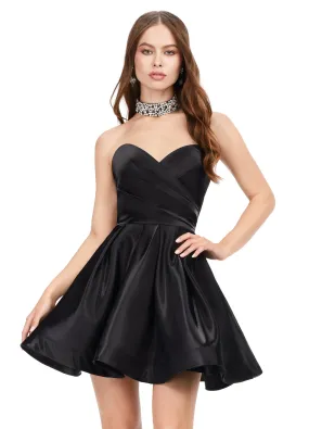 Ashley Lauren 4644 Strapless Satin A-Line Skirt Fully Beaded Choker Cocktail Homecoming Dress