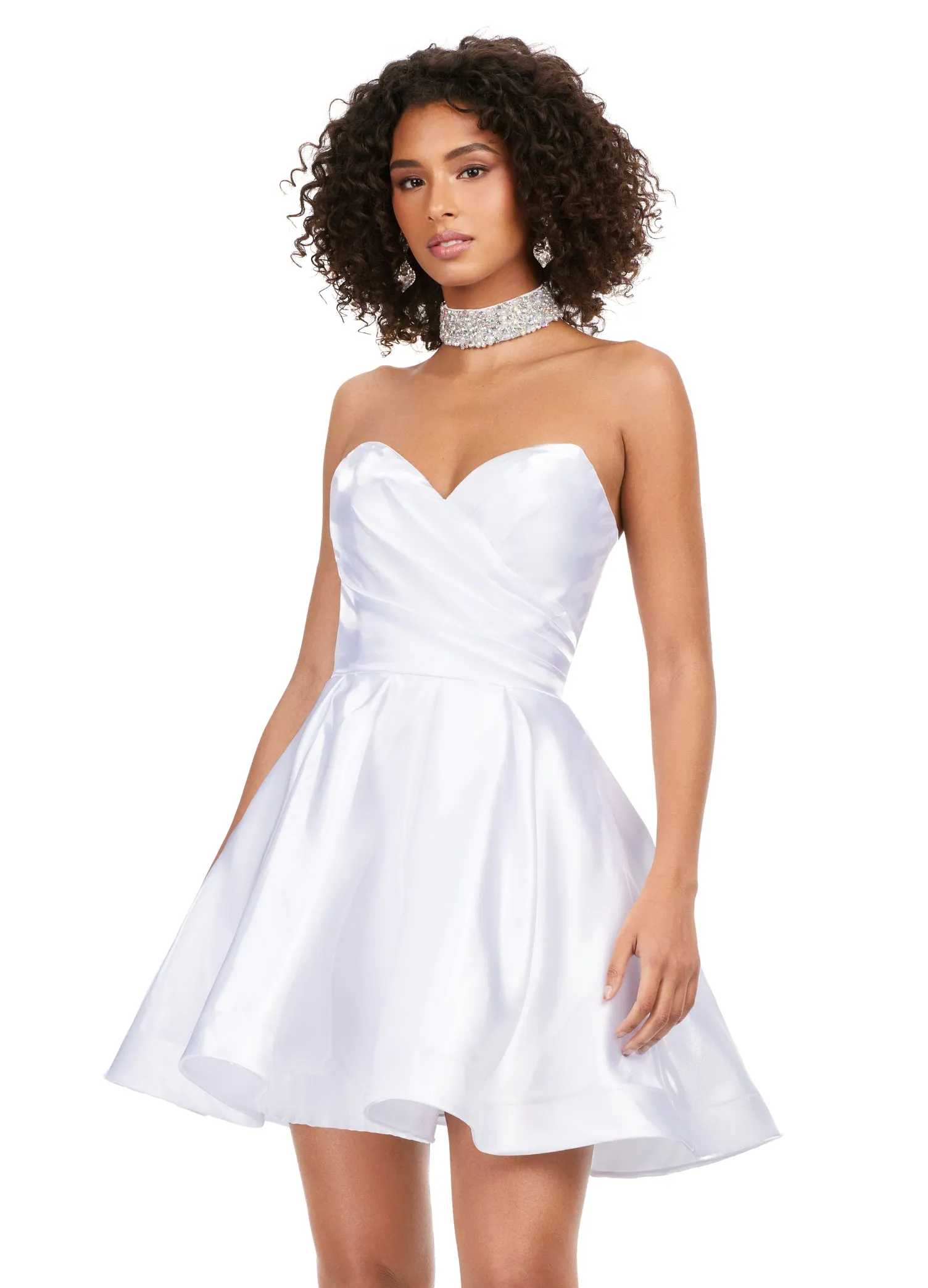 Ashley Lauren 4644 Strapless Satin A-Line Skirt Fully Beaded Choker Cocktail Homecoming Dress