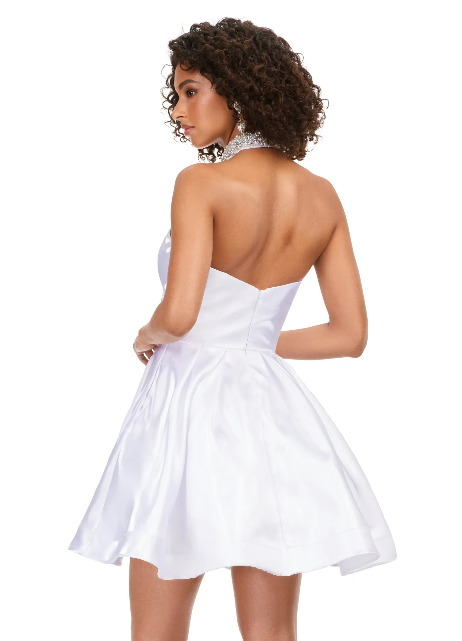 Ashley Lauren 4644 Strapless Satin A-Line Skirt Fully Beaded Choker Cocktail Homecoming Dress