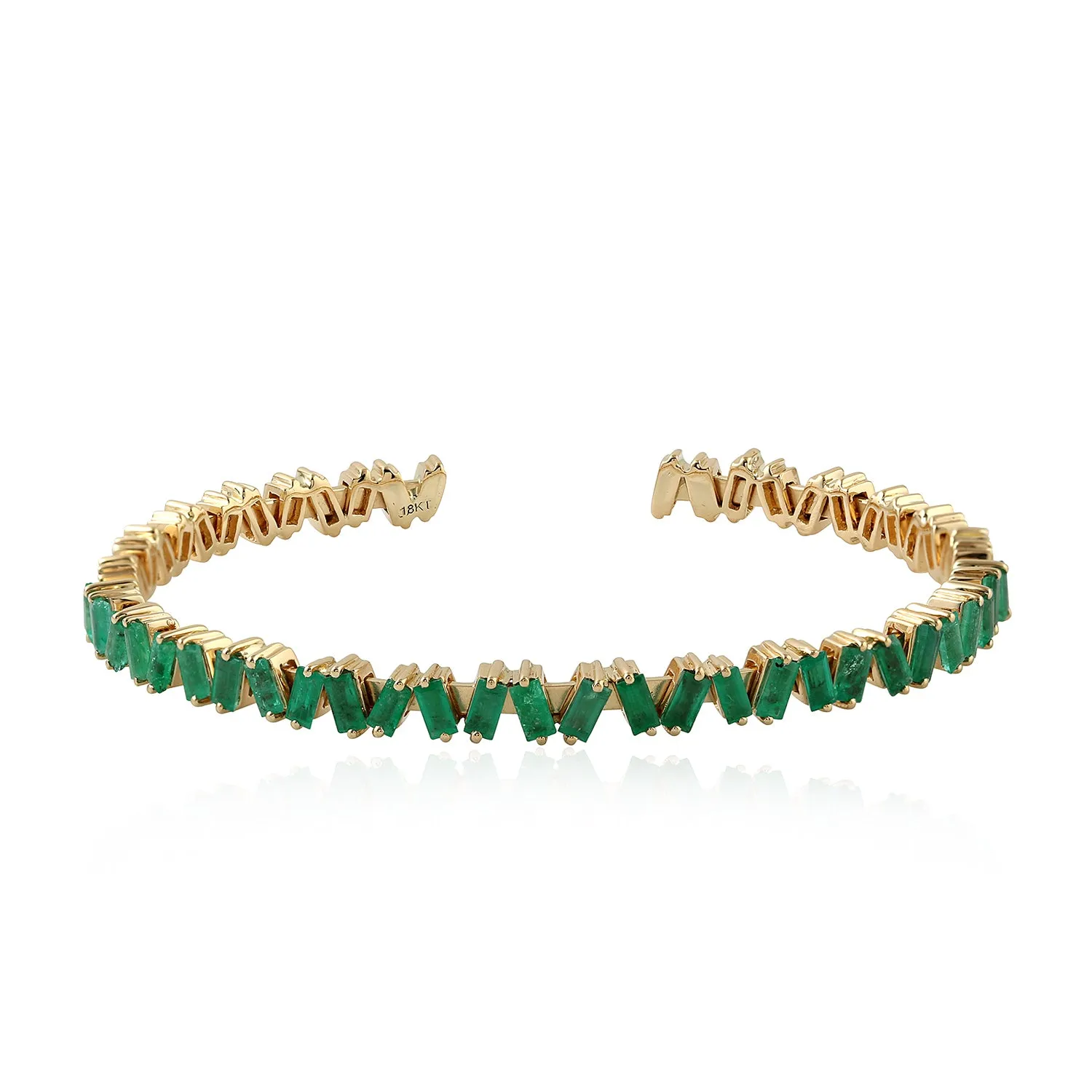 Baguette Emerald May Birthstone Zig Zag In 18k Yellow Gold Cuff Bracelet For Her