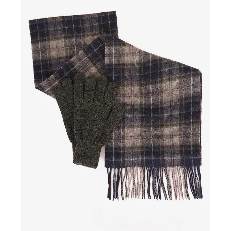 Barbour Tartan Scarf & Glove Gift Set - Black Slate Tartan