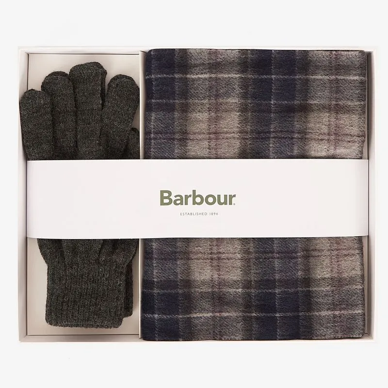 Barbour Tartan Scarf & Glove Gift Set - Black Slate Tartan